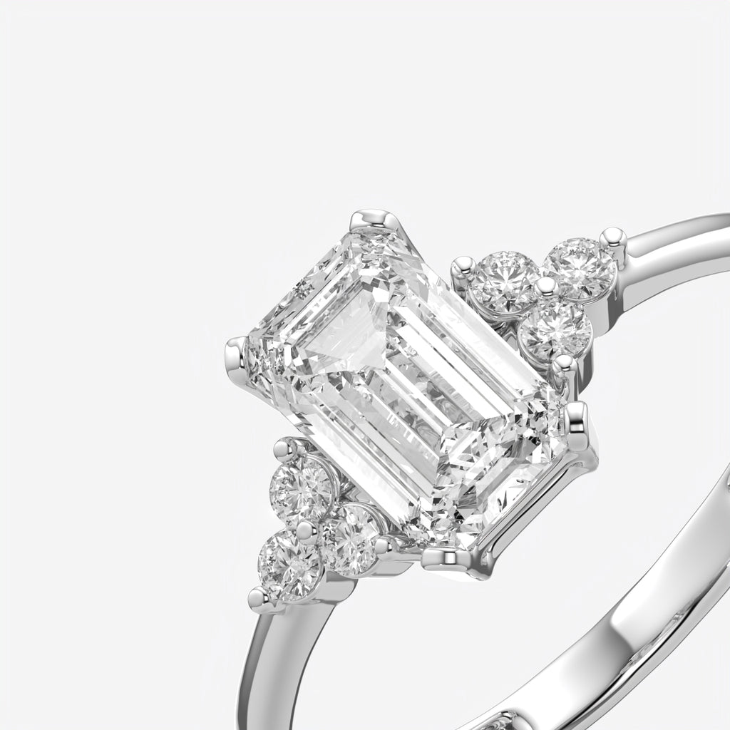Emerald Cut Floral Side Stone Engagement Ring
