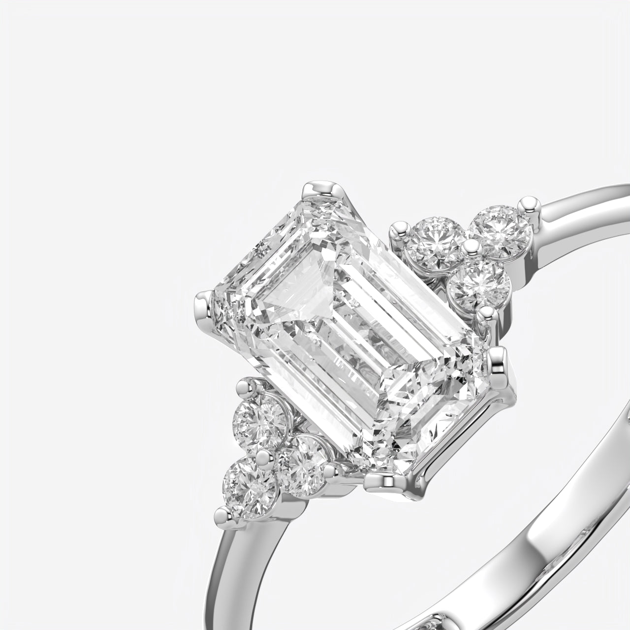Emerald Cut Floral Side Stone Engagement Ring
