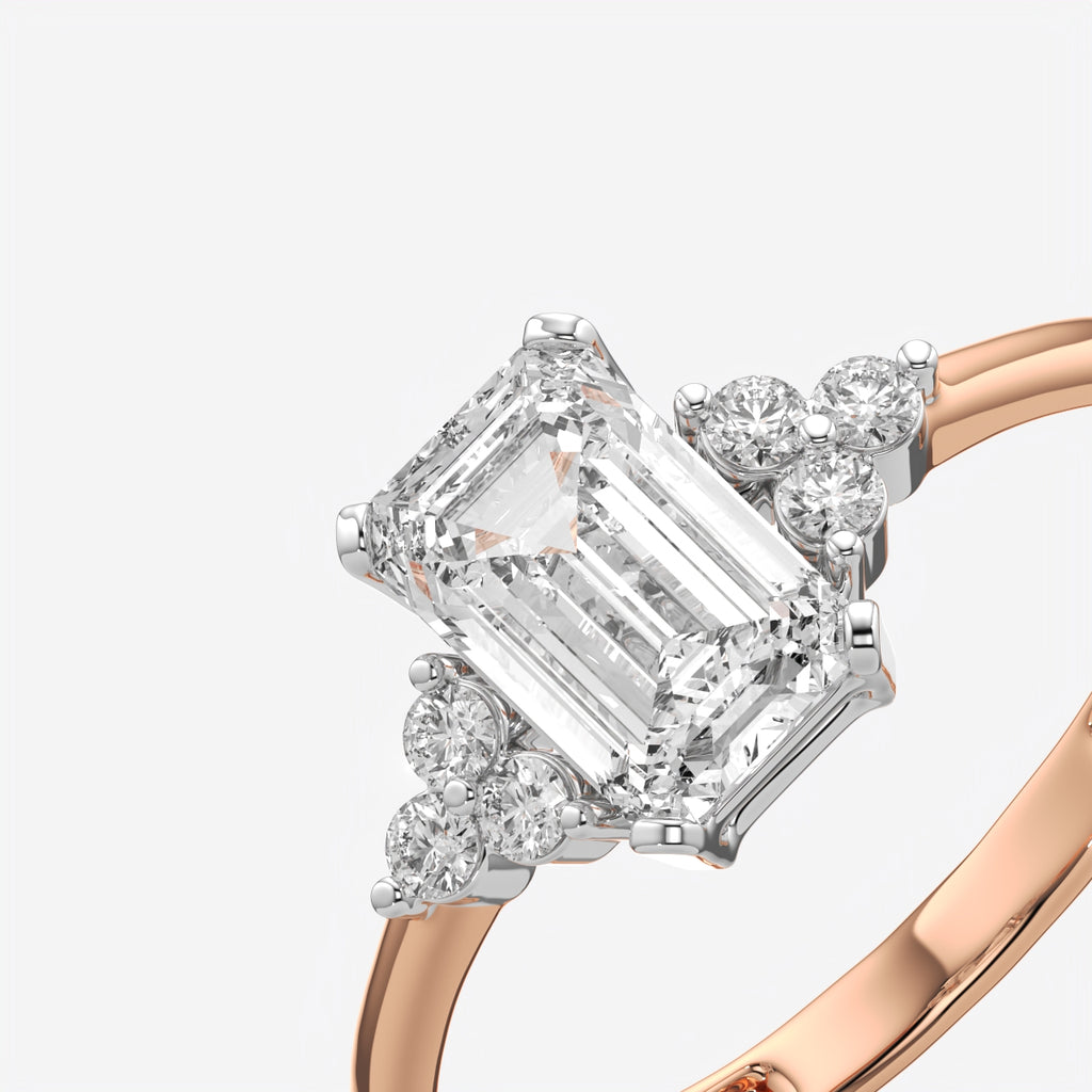 Emerald Cut Floral Side Stone Engagement Ring