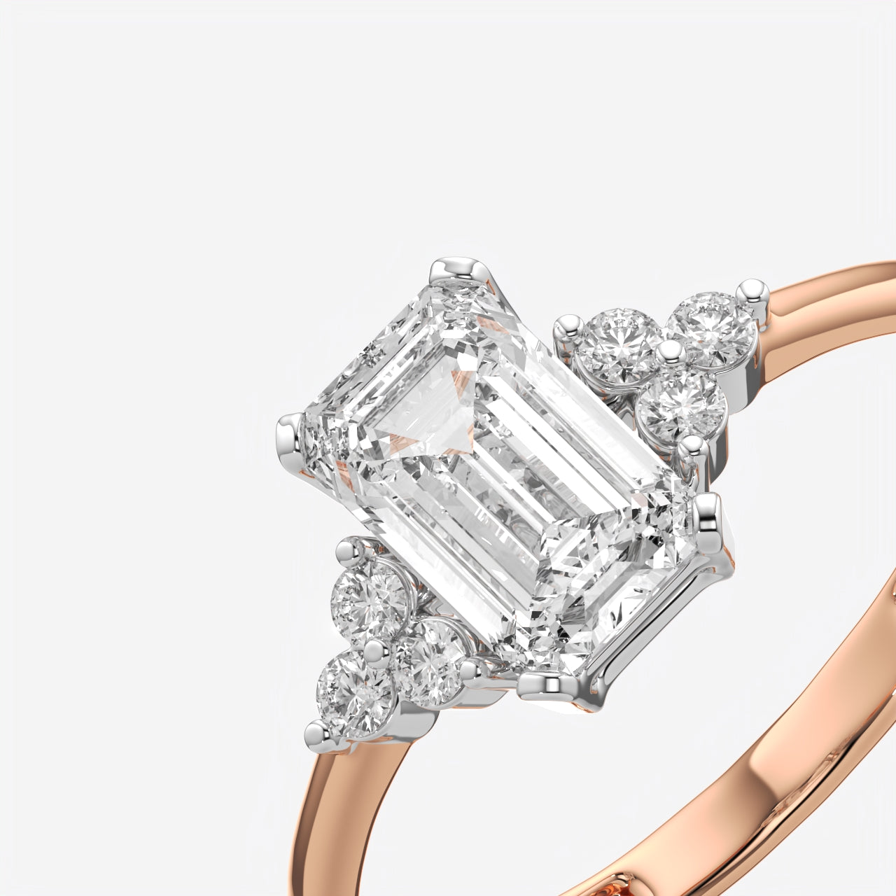 Emerald Cut Floral Side Stone Engagement Ring