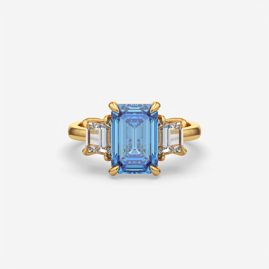 Blue Sapphire Emerald Cut Ring For Women