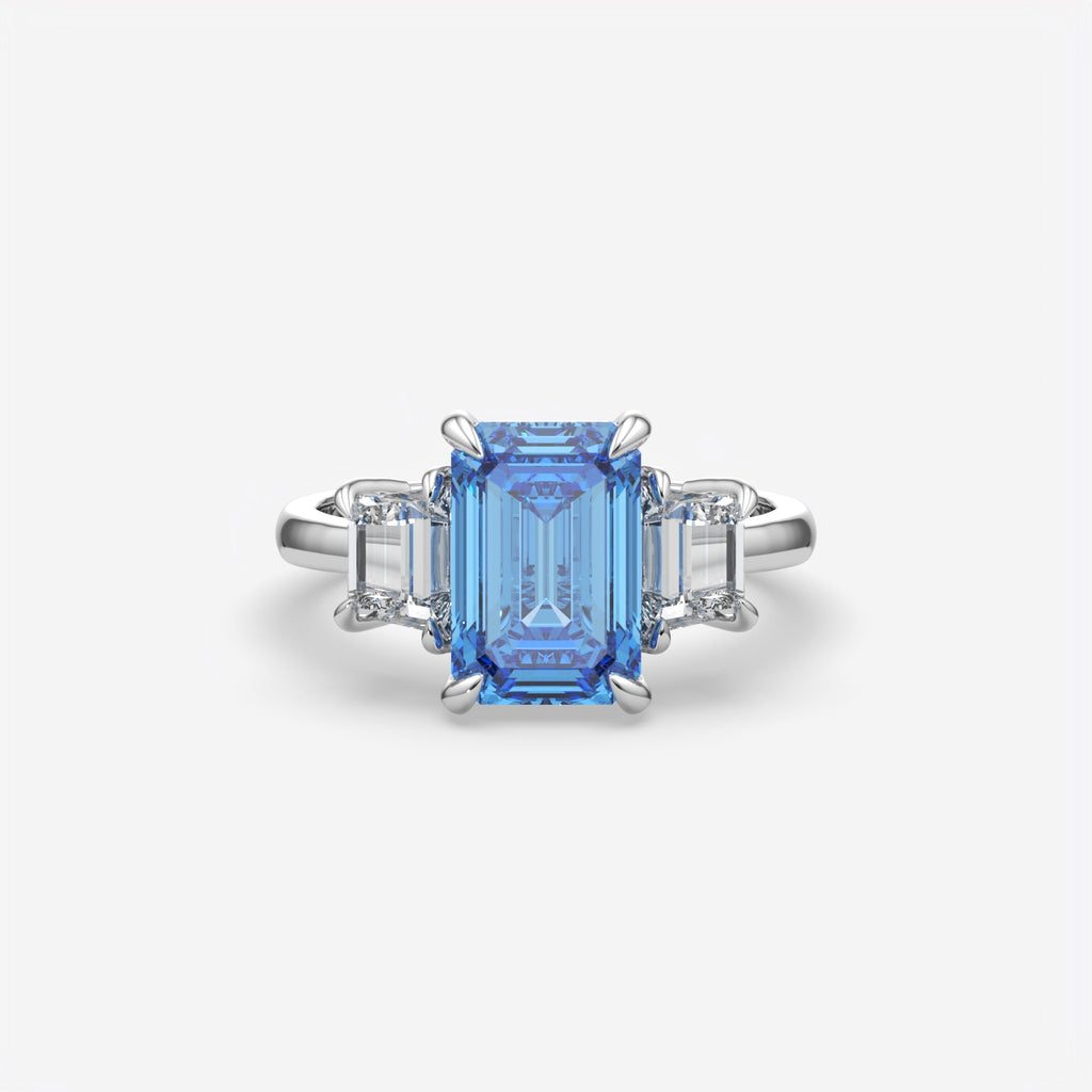 Blue Sapphire Emerald Cut Ring For Women
