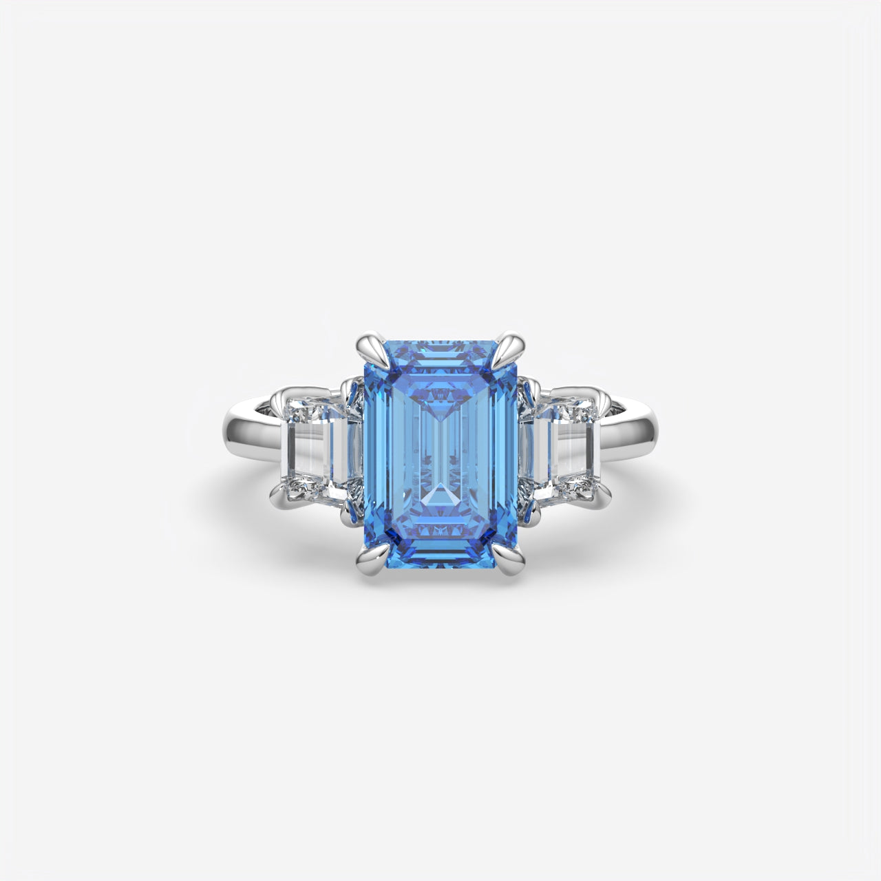 Blue Sapphire Emerald Cut Ring For Women