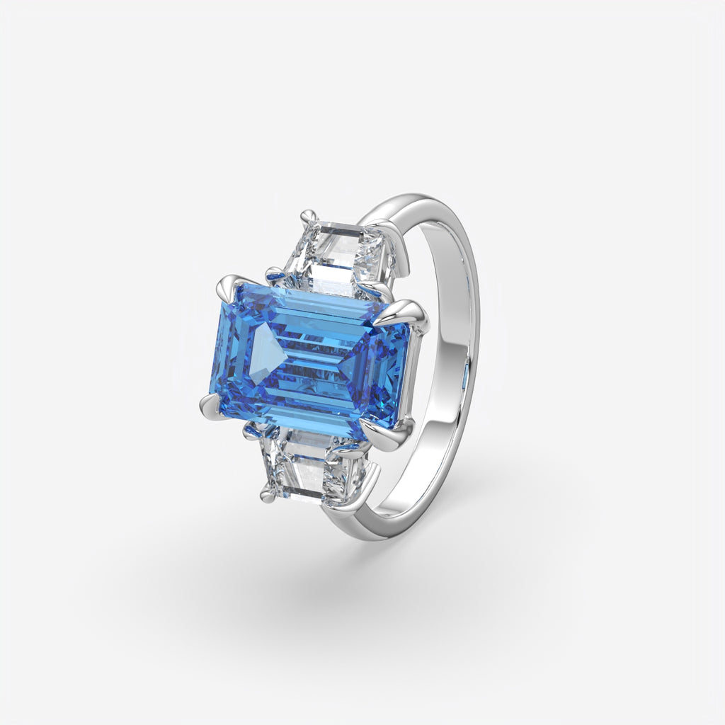Emerald Cut Light Blue Sapphire Ring For Women's
