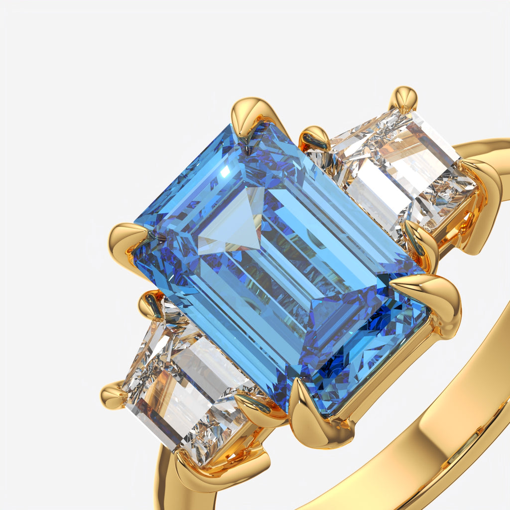 Blue Sapphire Emerald Cut Ring For Women