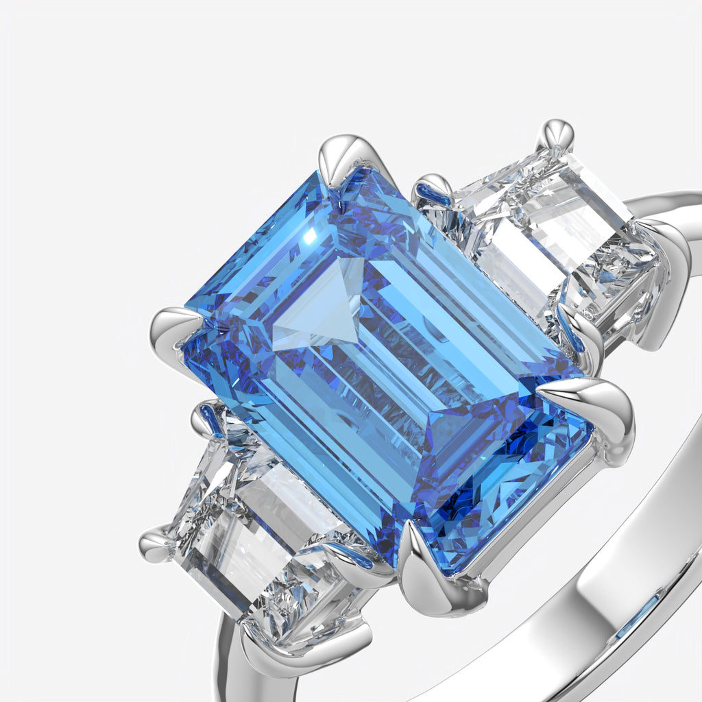 Blue Sapphire Emerald Cut Ring For Women