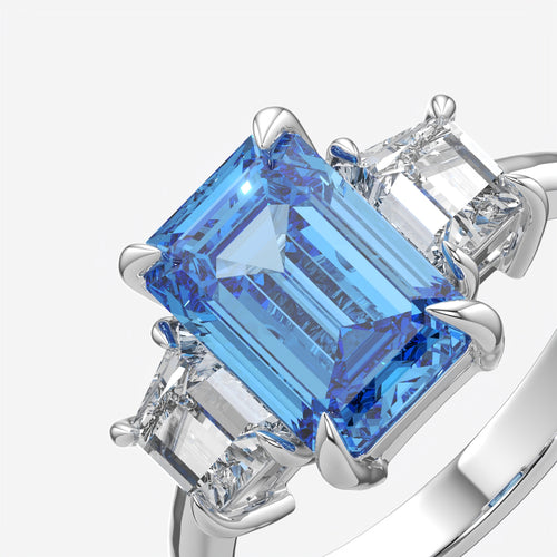 Blue Sapphire Emerald Cut Ring For Women
