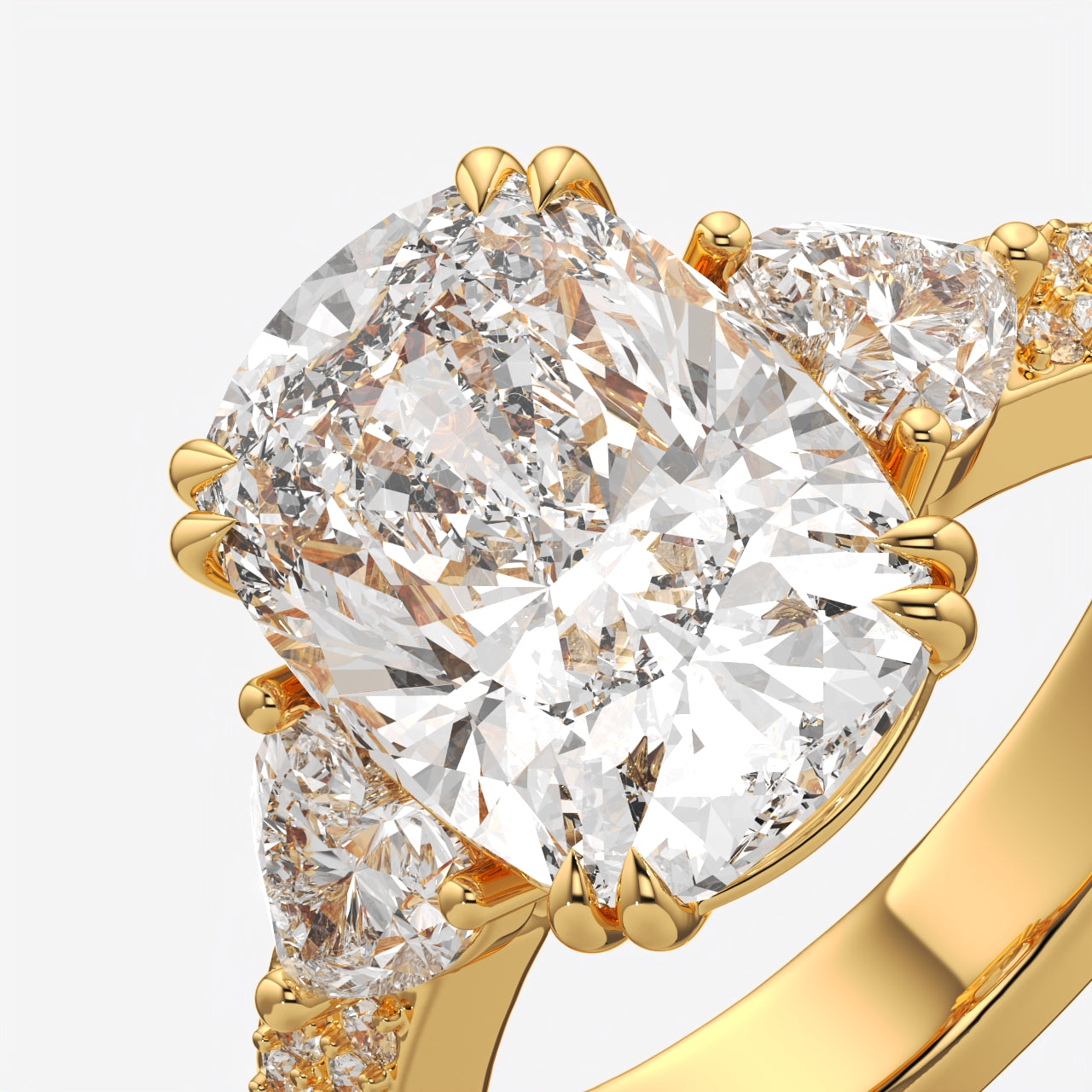 Cushion Cut Three Stone Engagement Ring