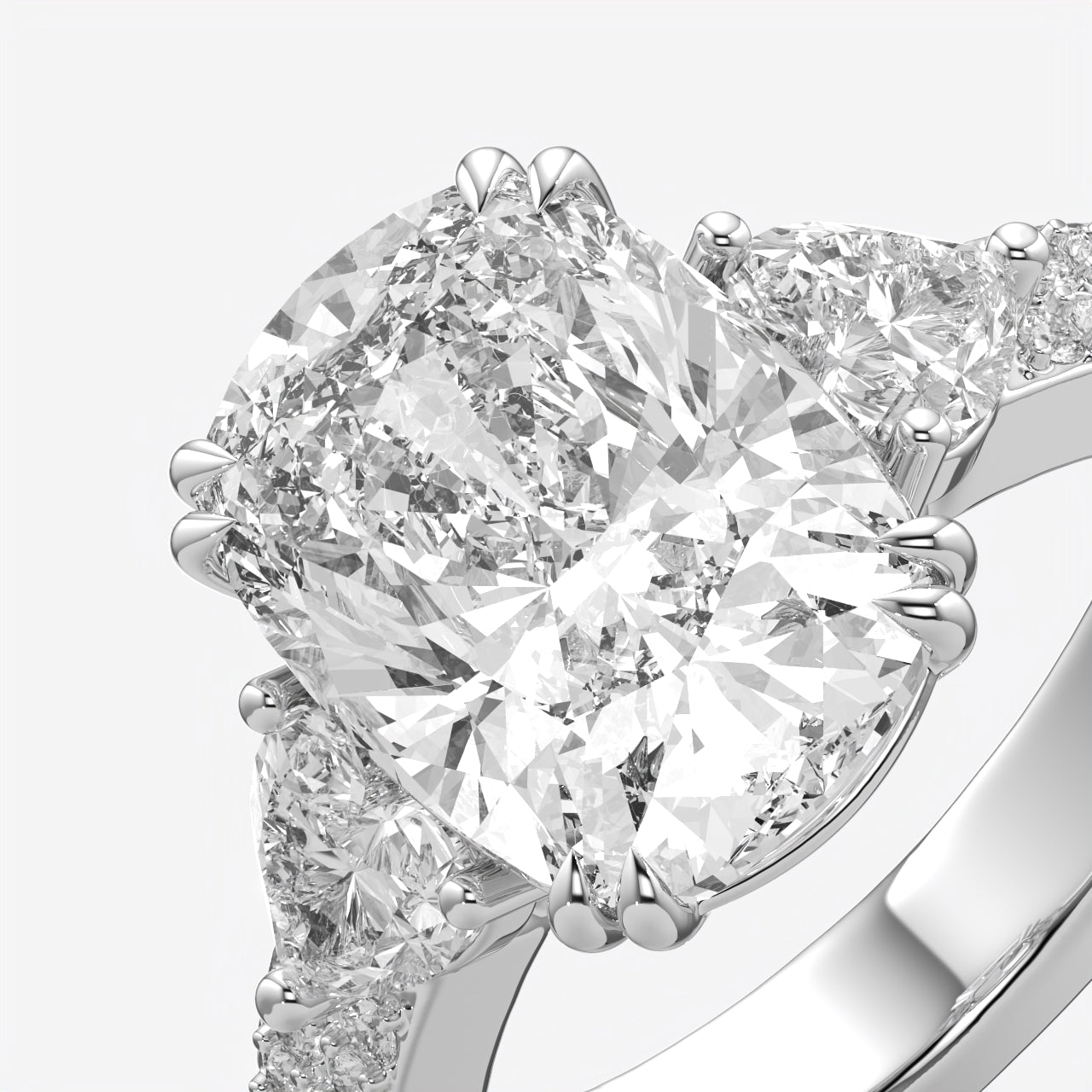 Cushion Cut Three Stone Engagement Ring