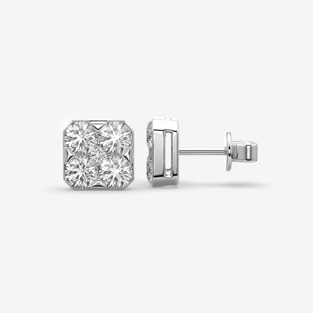 Moissanite Sterling Silver Cluster Stud Earrings For Men's