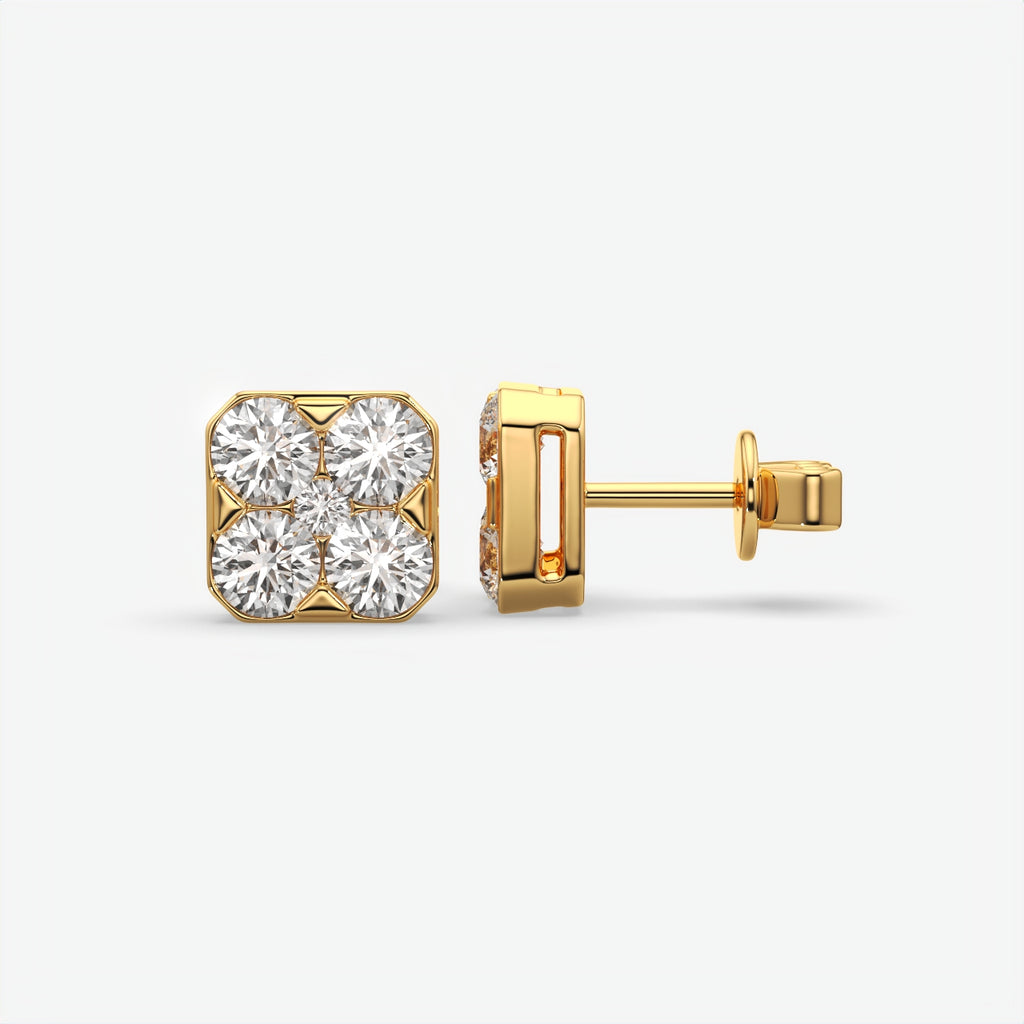 Moissanite Sterling Silver Cluster Stud Earrings For Men's