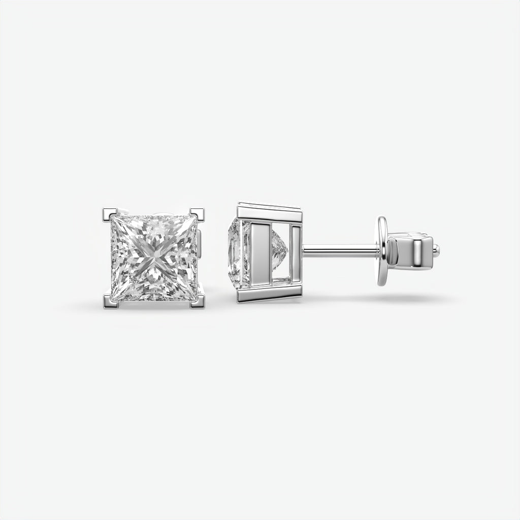 Princess Cut Diamond Sterling Silver Stud Earrings For Men's