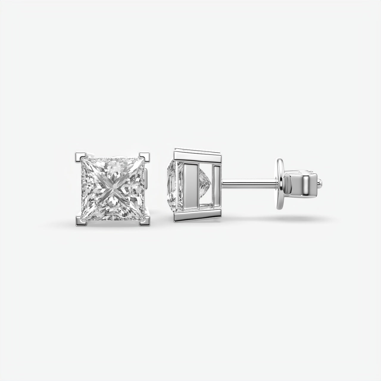 Princess Cut Diamond Sterling Silver Stud Earrings For Men's