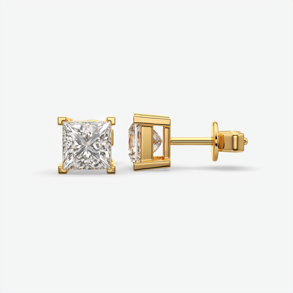Princess Cut Diamond Sterling Silver Stud Earrings For Men's