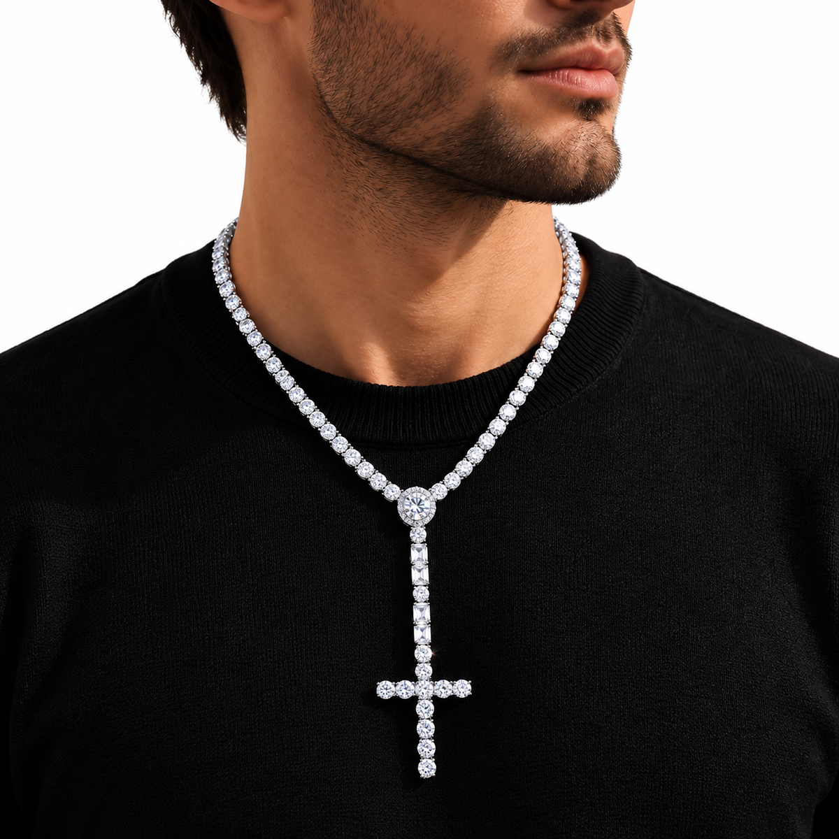Luxury Moissanite Diamond Cross Iced Out Pendant Mens Necklace