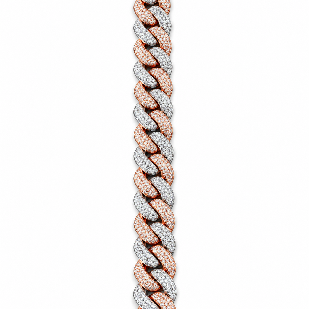 Luxury Rose Gold & White Diamond Hip Hop Men Necklace Chain