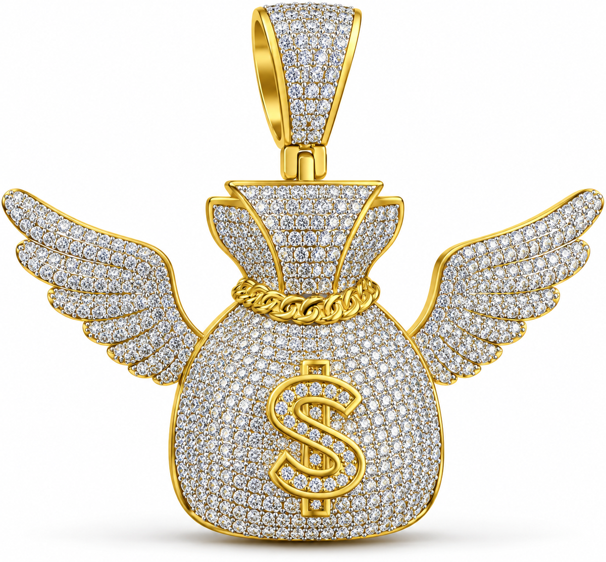 Flying Money Bag Iced Out Statement Pendant