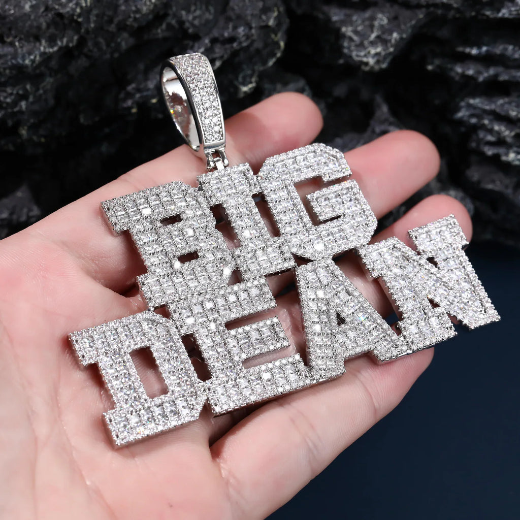 Iced Out Custom Varsity Letter Diamond Name Pendants For Men's
