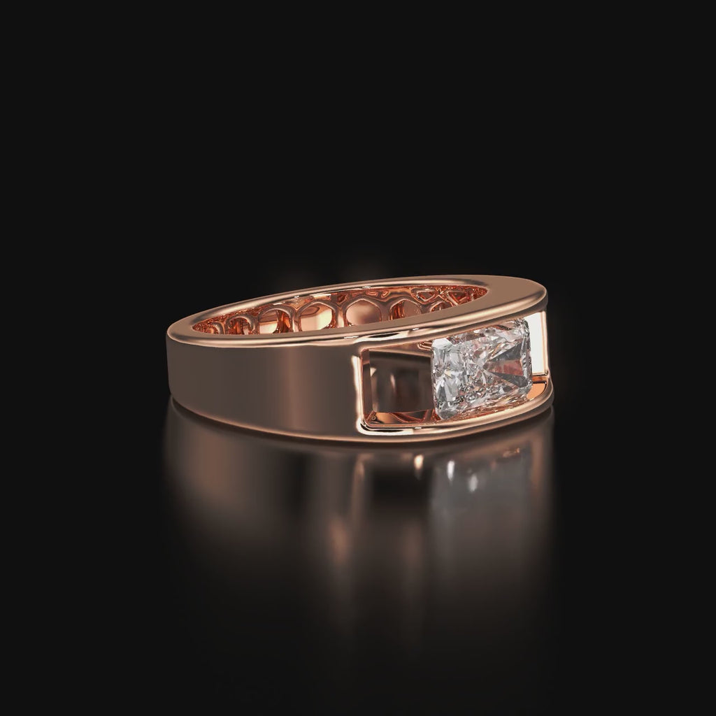 Flush-Set Rectangular Diamond Engagement Rings For Men's