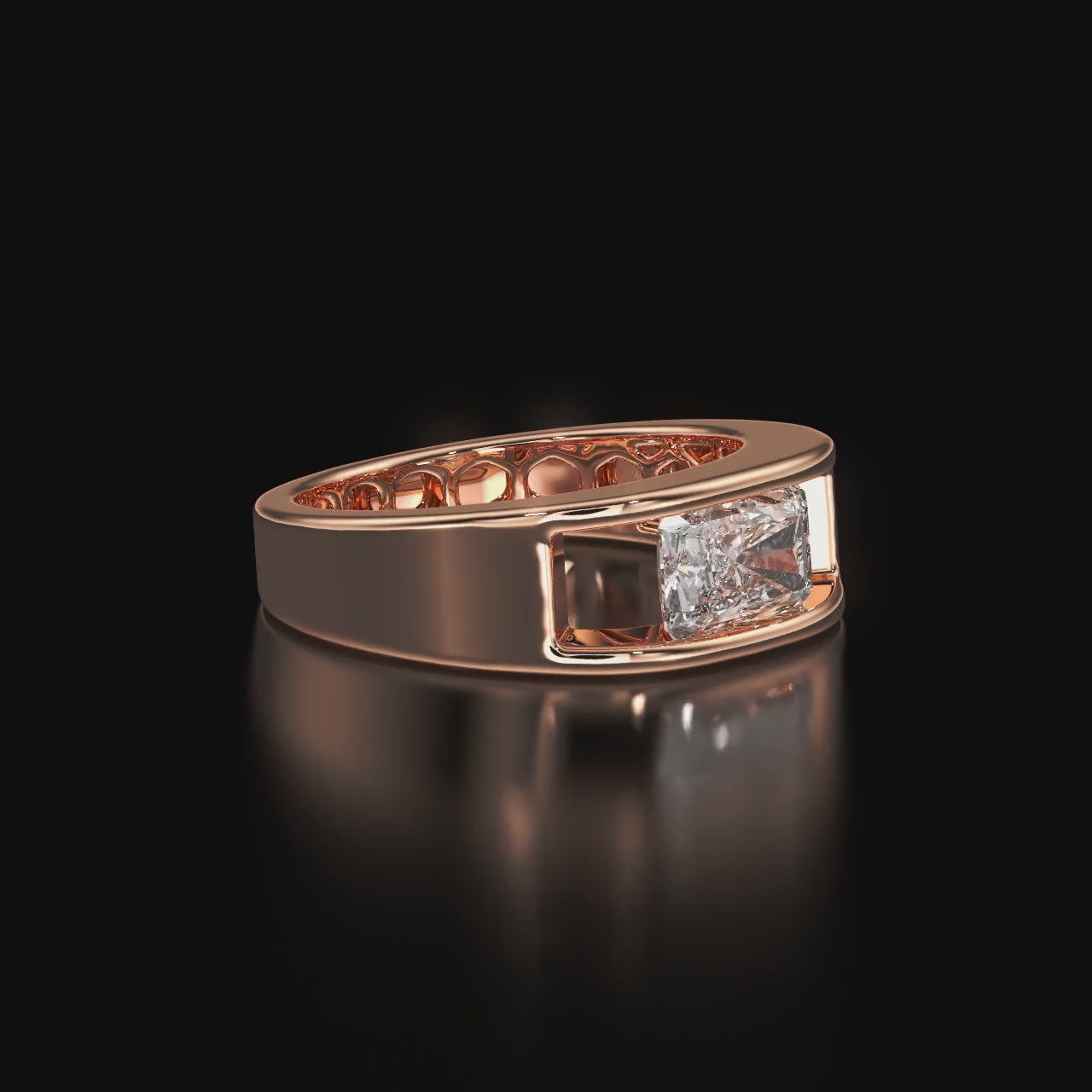 Flush-Set Rectangular Diamond Engagement Rings For Men's