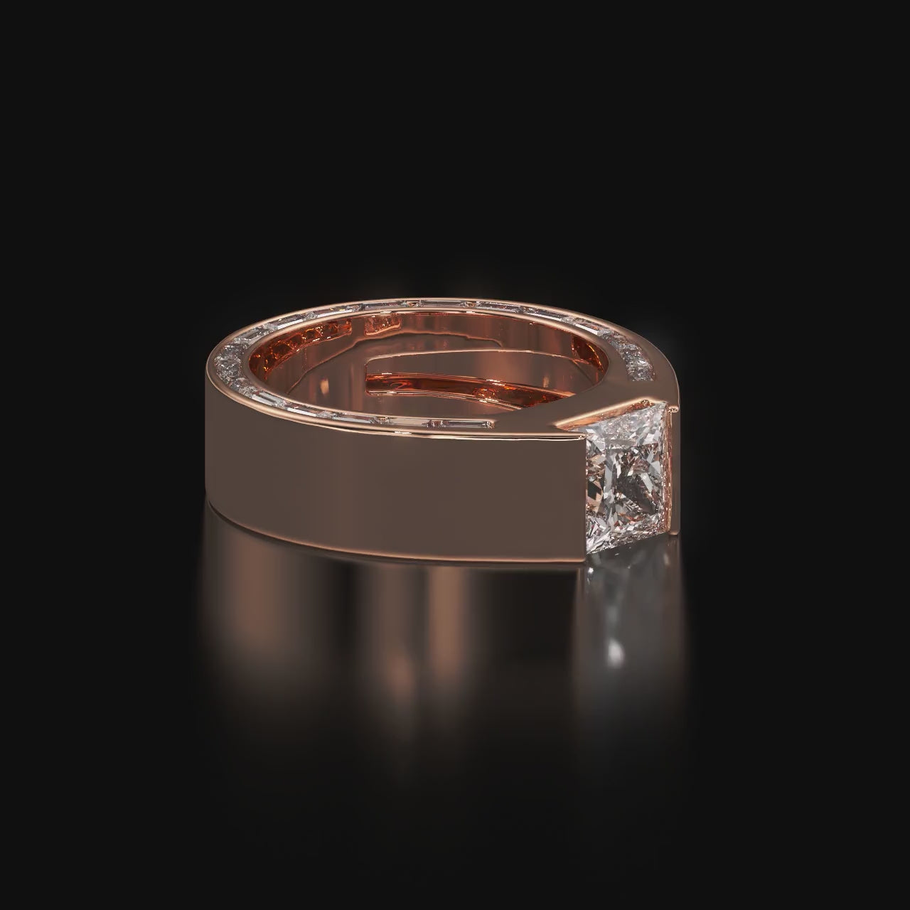 Alpha Square Princess Cut Diamond Men's Sterling Silver Ring
