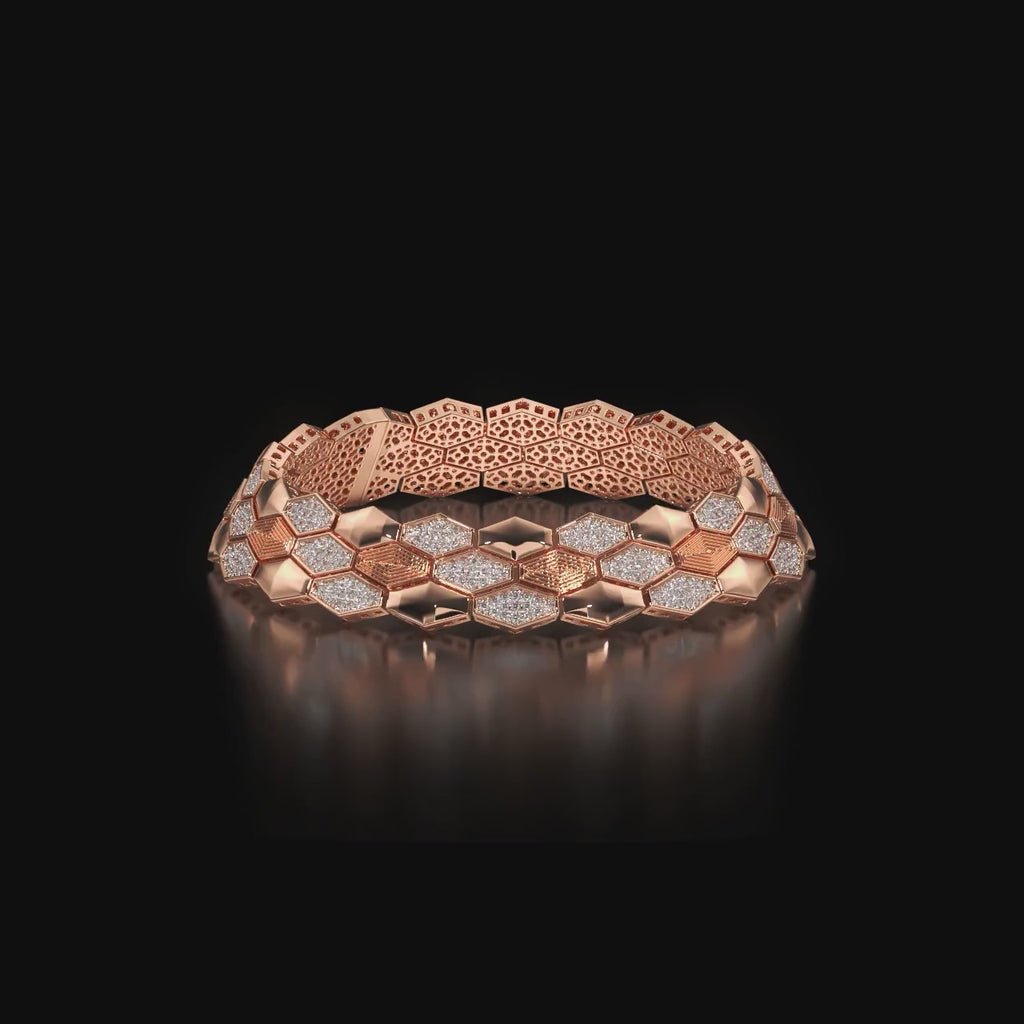Luxury Men Honeycomb Silver Diamond Bracelet