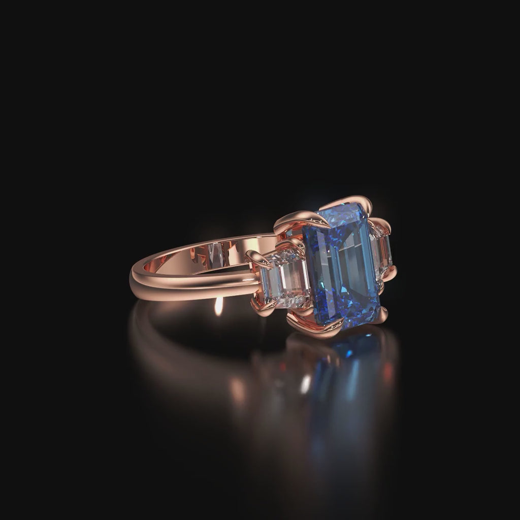 Emerald Cut Light Blue Sapphire Ring For Women's