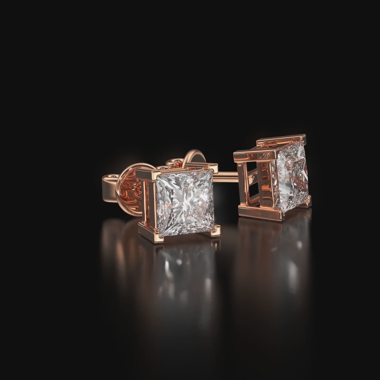 Princess Cut Diamond Sterling Silver Stud Earrings For Men's