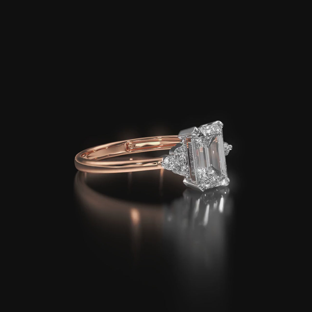 Emerald Cut Floral Side Stone Engagement Ring For Women's