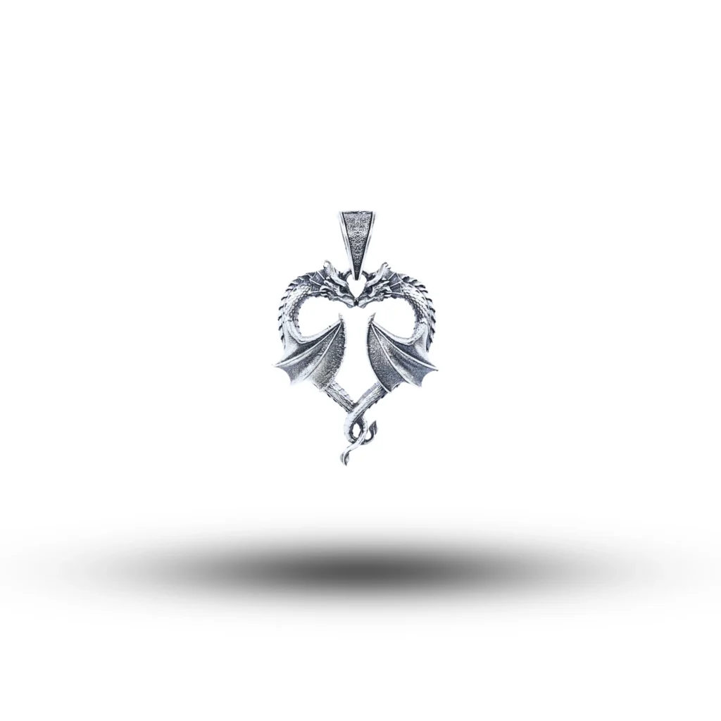 Dragons Creature Animal Love Heart 925 Sterling Silver Pendant